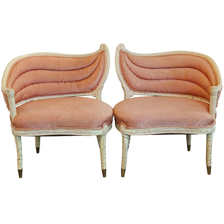 Pair of Antique Hollywood Regency Accent Tub Chairs