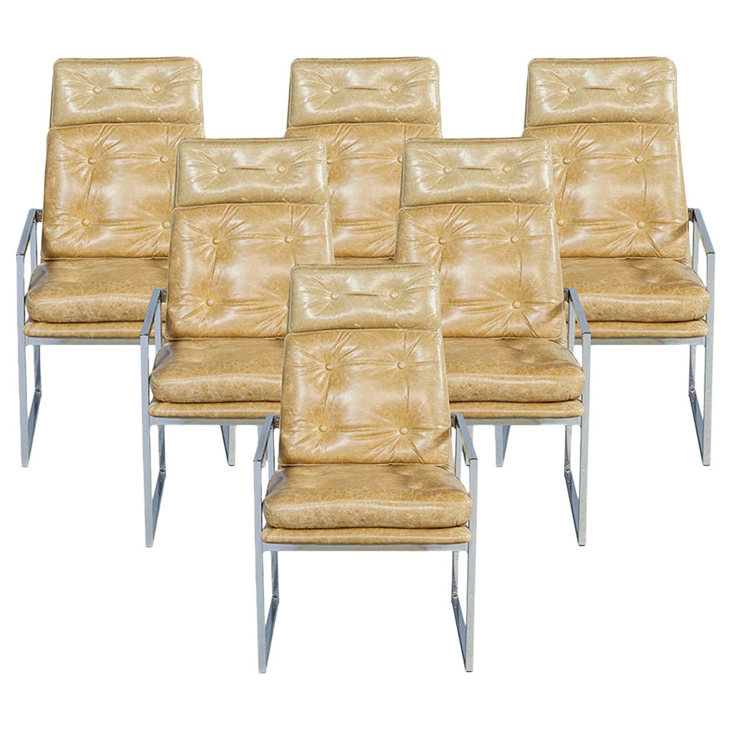 Set of Six Distressed Italian Leather Chairs