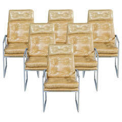 Retro Set of Six Distressed Italian Leather Chairs