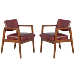 Pair of Mid Century Modern Lounge Chairs in Red Leather
