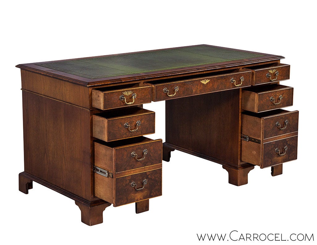 Vintage Inlaid Leather Desk at 1stDibs