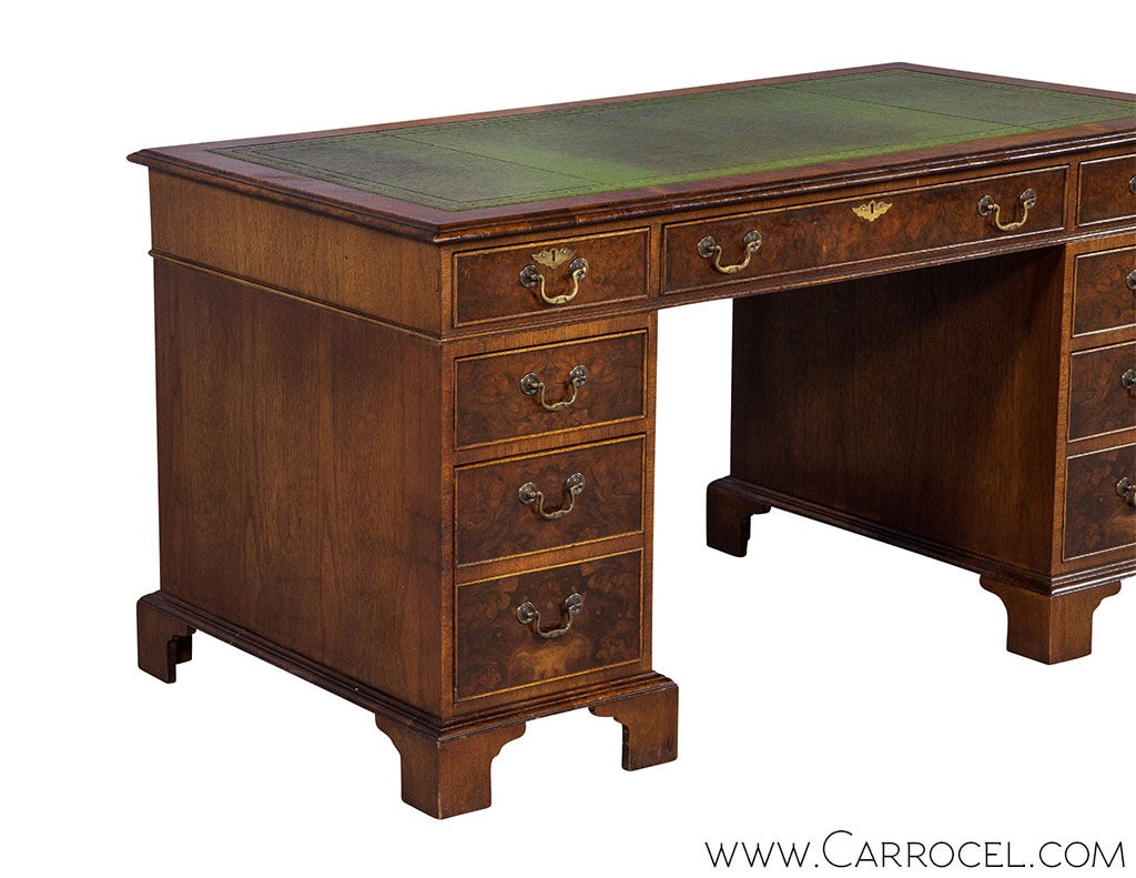 English Vintage Inlaid Leather Desk