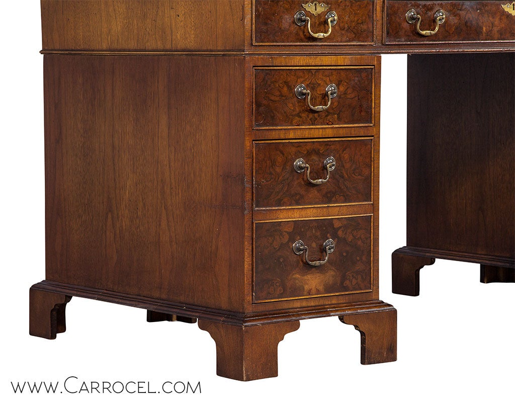 20th Century Vintage Inlaid Leather Desk