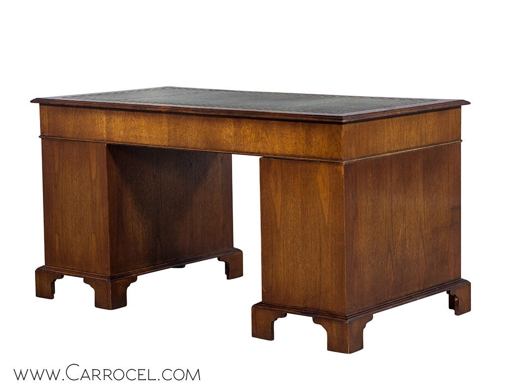 Brass Vintage Inlaid Leather Desk