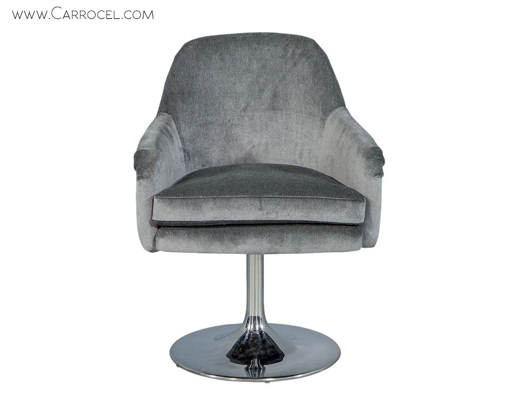 Mid-Century Modern Pair of Midcentury Swivel Chairs in Grey Mohair Velvet