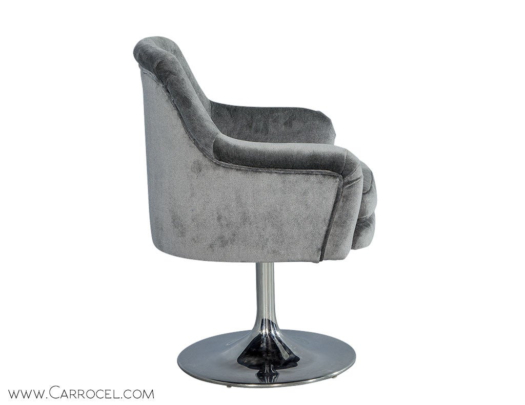 American Pair of Midcentury Swivel Chairs in Grey Mohair Velvet