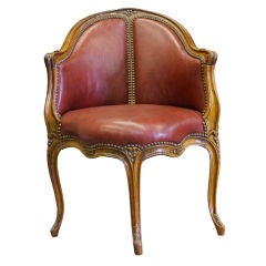 Antique Walnut Louis XV Leather Accent Corner Chair
