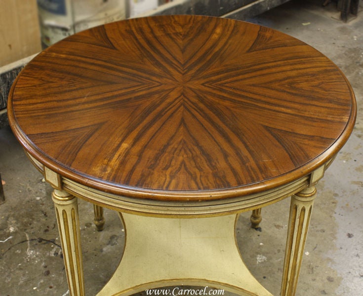 Antique Louis XVI Cream and Walnut Round Sofa End Table