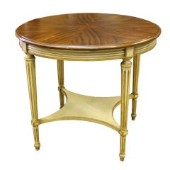 Antique Louis XVI Cream and Walnut Round Sofa End Table