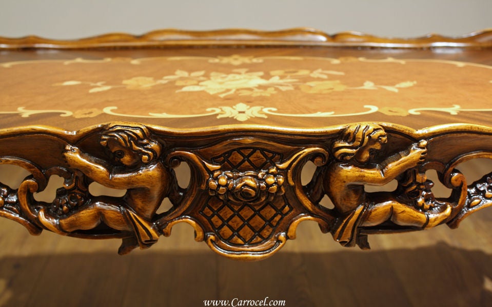 Antique 3 PC Hand-Carved Inlaid Coffee Table Parlor Set 5