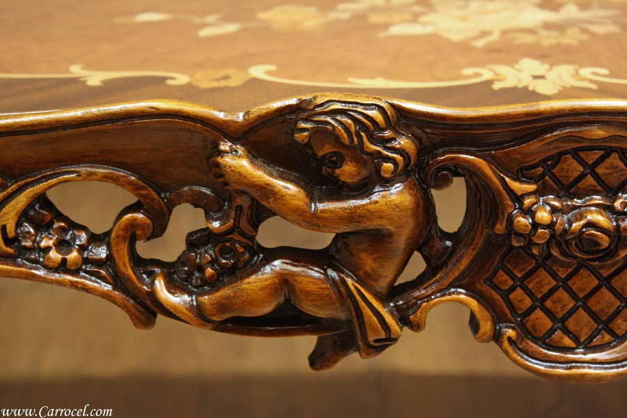 Antique 3 PC Hand-Carved Inlaid Coffee Table Parlor Set 2