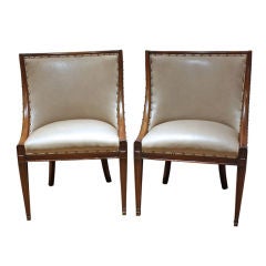 Pair of Antique Leather Mahogany Living Room Chairs