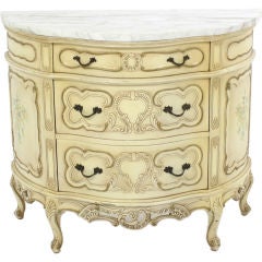 Antique Cream Louis XV Marble Top Demi Lune Commode