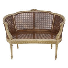 Vintage French Louis XVI Double Cane Hall Settee