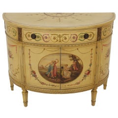 Antique Hand-Painted Adams Style Demi Lune Commode Cabinet