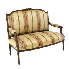 Antique Louis XVI Settee with Gold Damask Upholstery