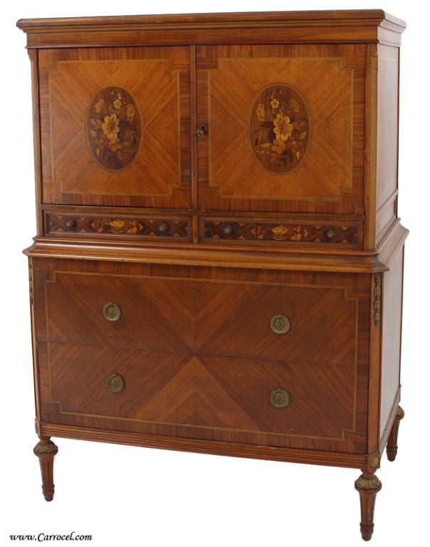 American Antique Rosewood Adam Style Dresser Highboy Cabinet
