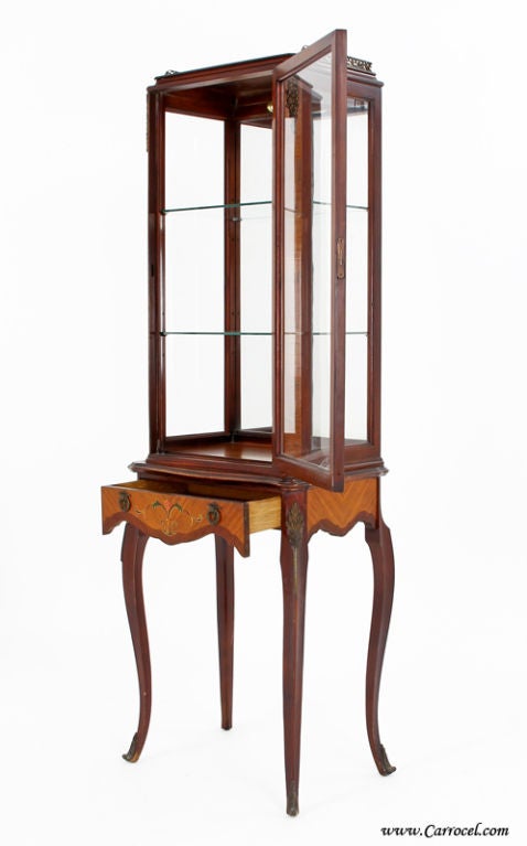 Antique Pair of Glass French Louis XV Curio Vitrine Cabinets