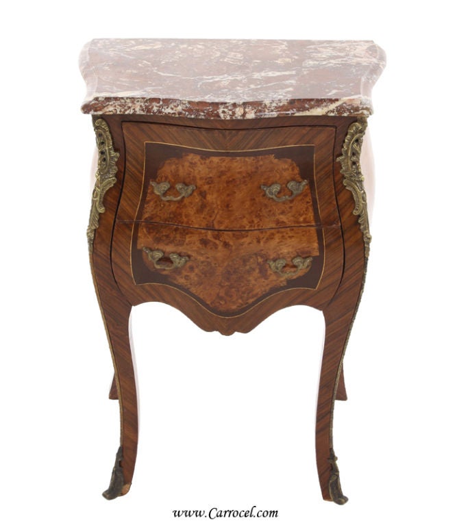 Antique Rosewood Louis XV Marble Top Burled Walnut End Table fro