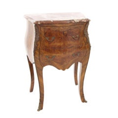 Antique Marble Top Louis XV Burled Walnut End Table Nightstand