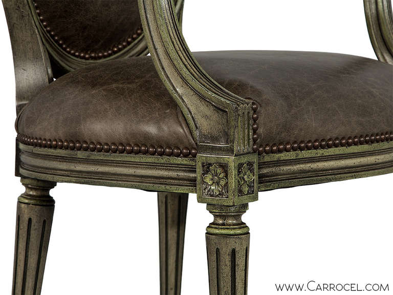Leather Antique Louis XVI Parlor Armchairs, 1940 1