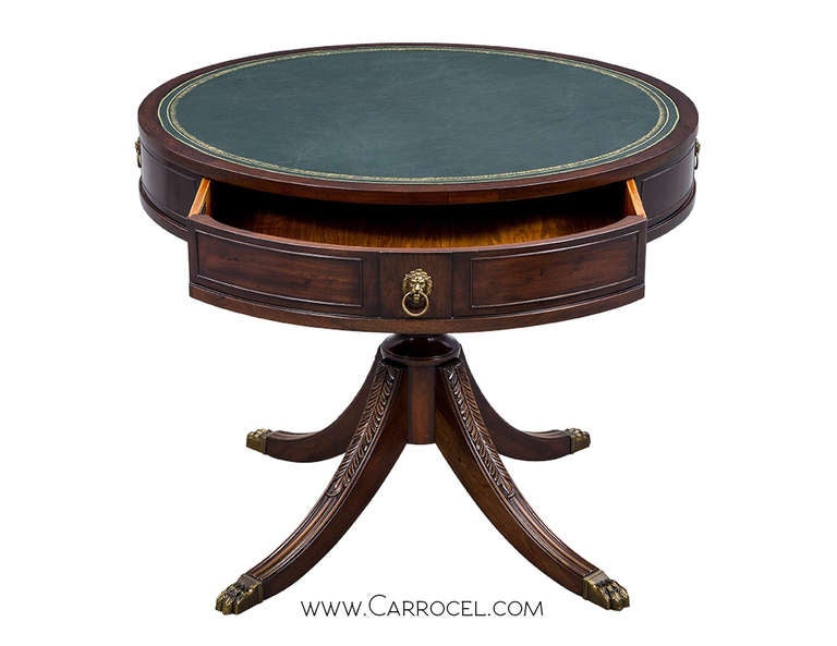 Vintage Regency Mahogany Drum Table, 1940s In Excellent Condition In North York, ON