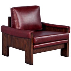 Vintage Modernist Rosewood and Red Leather Lounge Chair