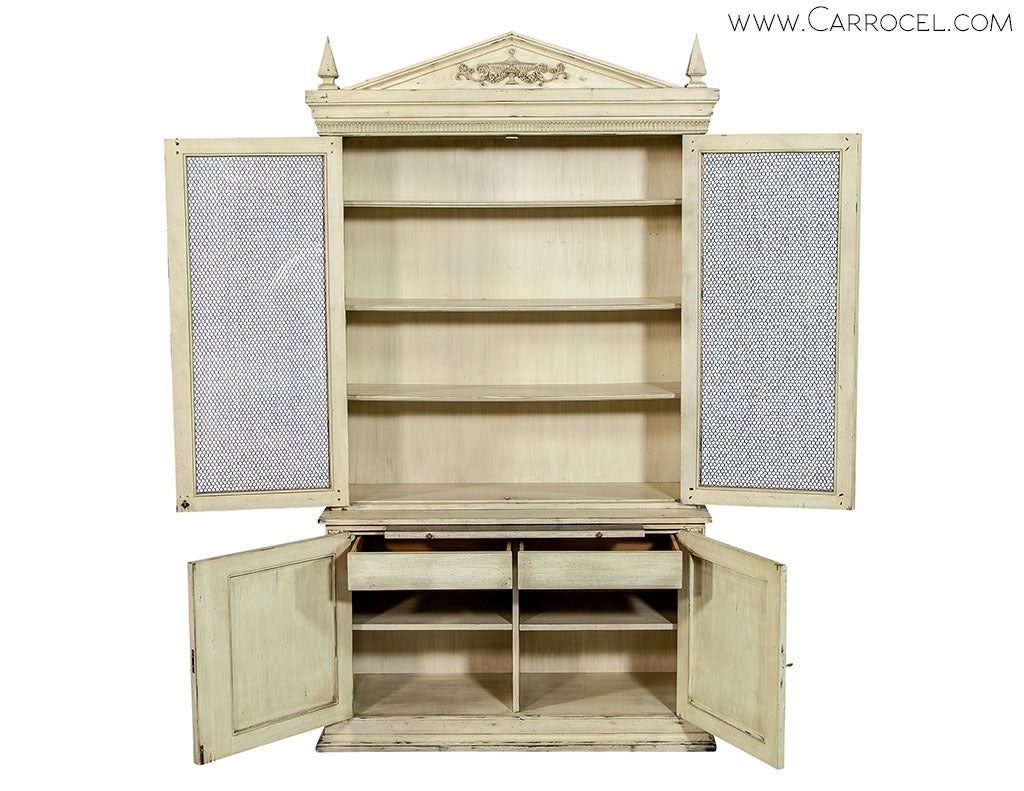 Neoclassical Distressed Ivory Neoclassic Display Cabinet