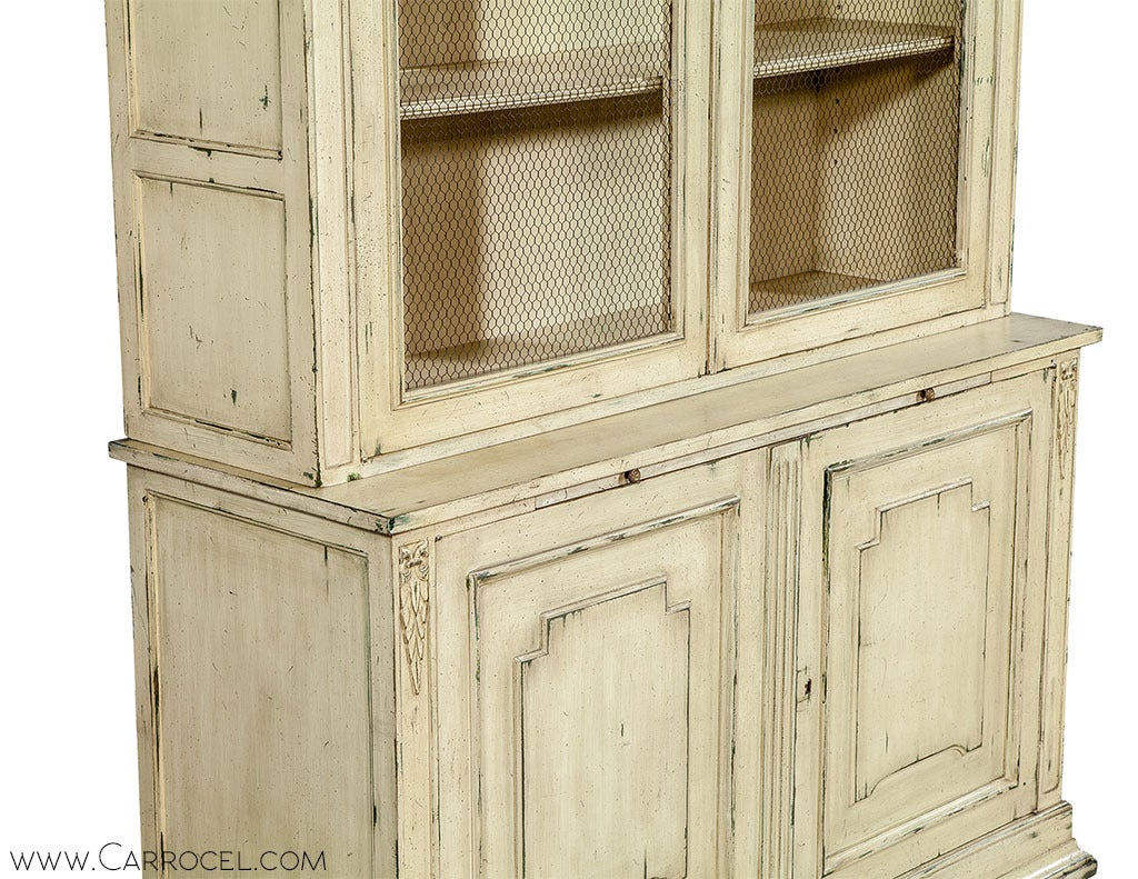 American Distressed Ivory Neoclassic Display Cabinet