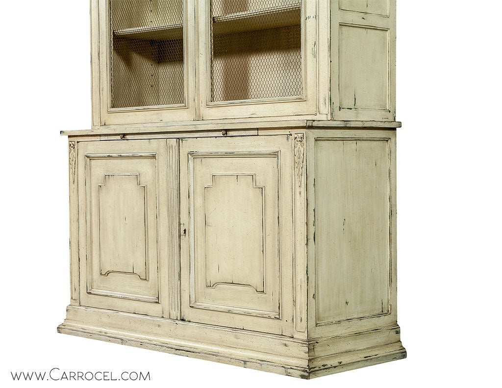 Brass Distressed Ivory Neoclassic Display Cabinet