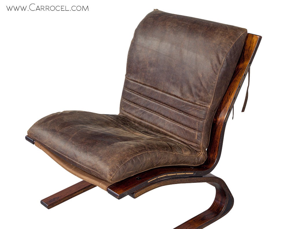 Rosewood and Leather Cantilever Lounge Chair 1