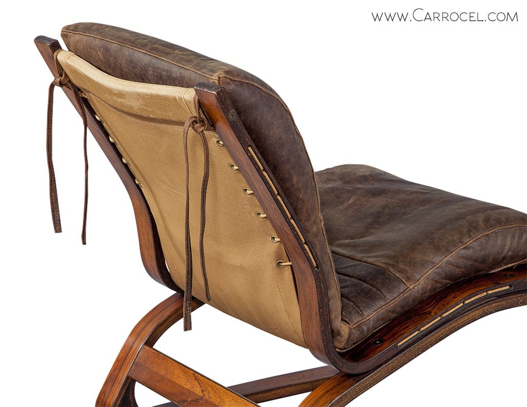 Rosewood and Leather Cantilever Lounge Chair 2