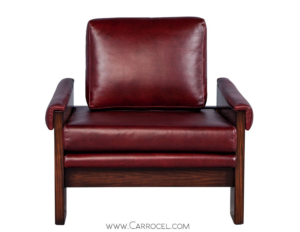 Modernist Rosewood and Red Leather Lounge Chair For Sale at 1stdibs