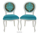 Set of 6 Custom French White High Gloss Dining Side Chairs