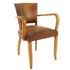 Antique Art Deco Leather Accent Arm Chair from France      Zoom
