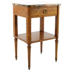 Antique Burled Walnut Marble Top Transitional Nightstand End Tab