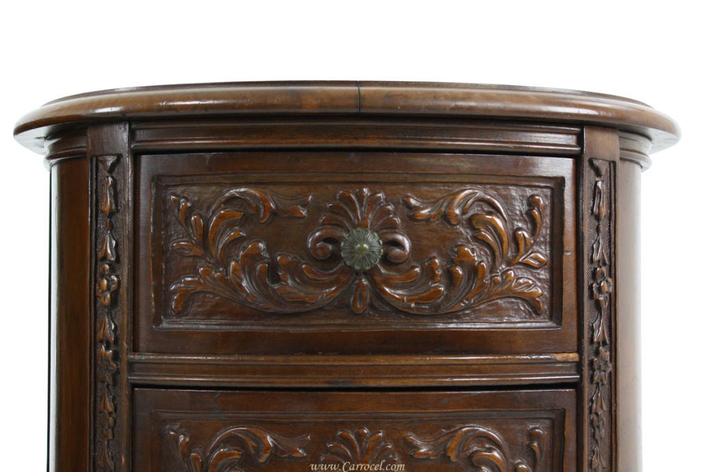 Pair of Antique Louis XV Solid Walnut Marble Top Demi Lune End Table