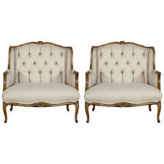 Pair of Louis XV Style Oversize Bergeres Restored by Carrocel