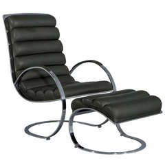 Milo Baughman Style Lounge Chair and Ottoman