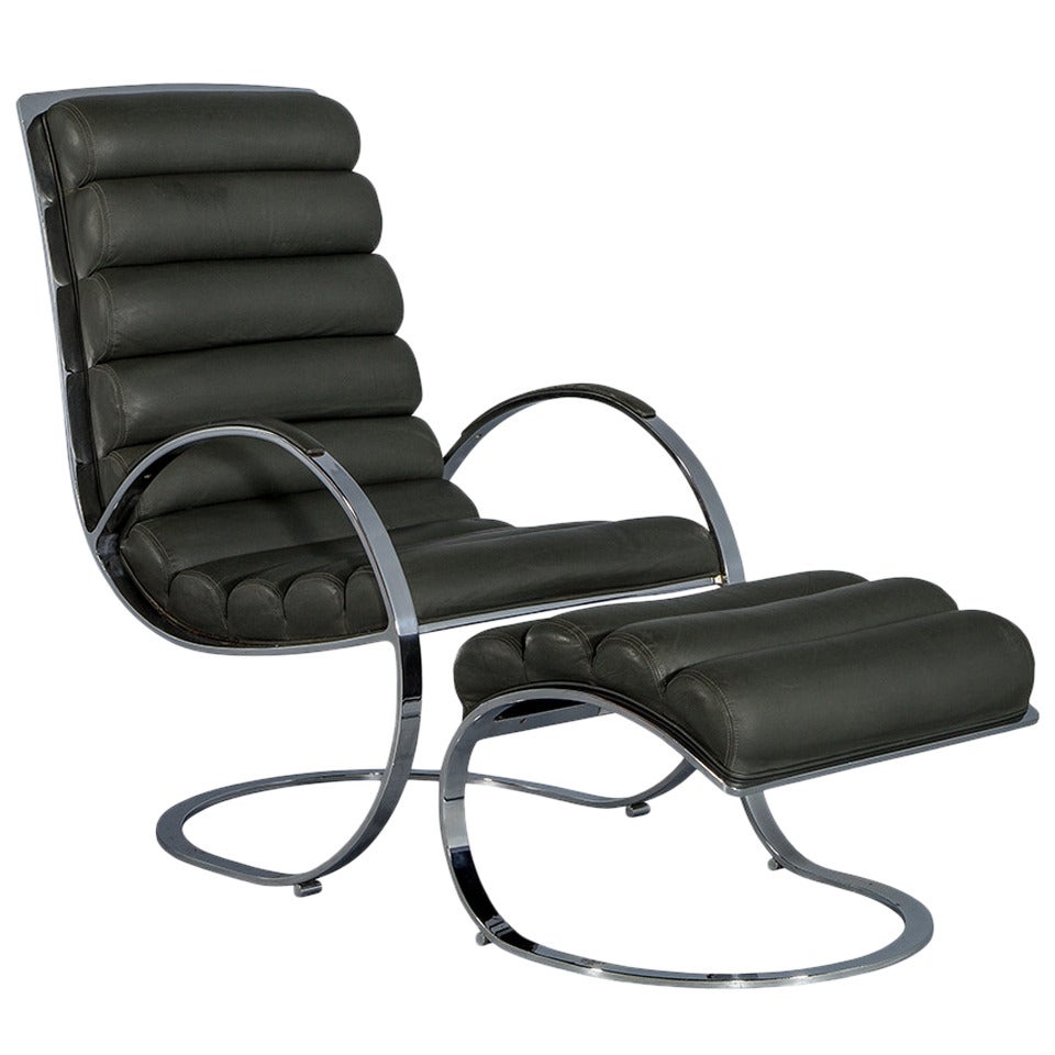 Milo Baughman Style Lounge Chair and Ottoman