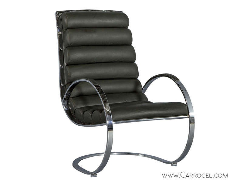 Chrome Milo Baughman Style Lounge Chair and Ottoman