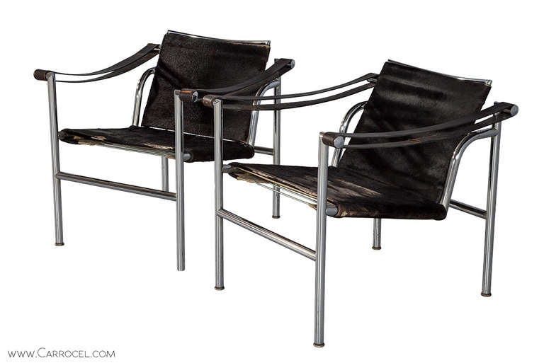Bauhaus Pair of Le Corbusier LC1 Signed Armchairs Designed in 1929 for Cassina