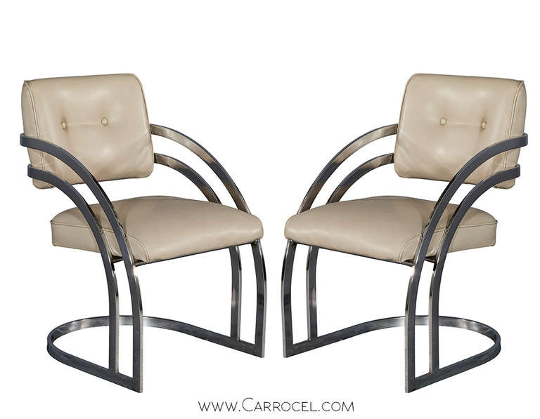 Pair of Milo Baughman style armchairs all original, circa 1950s.
