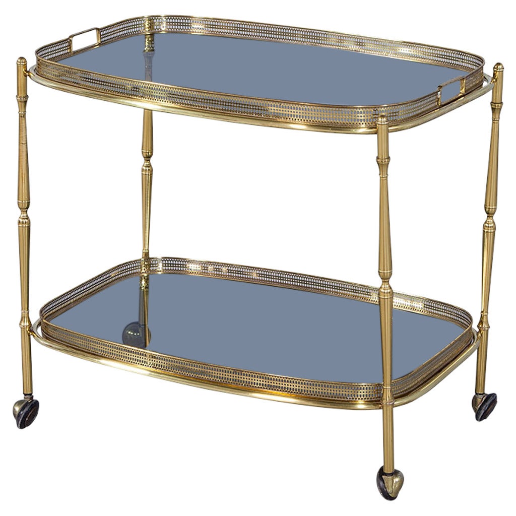 Polished Brass and Glass Bar Serving Cart