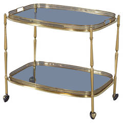 Polished Brass and Glass Bar Serving Cart
