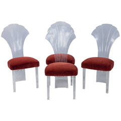 Set of Four Shell-Back Lucite Chairs