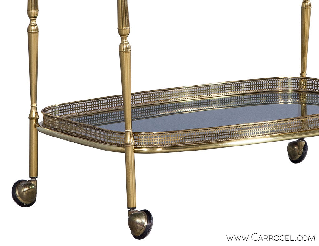 Unknown Polished Brass and Glass Bar Serving Cart