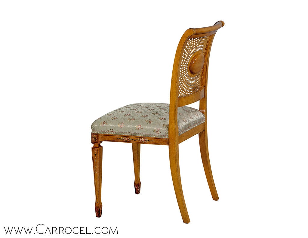 Fruitwood Set of Twelve Adam Style Cane Dining Chairs