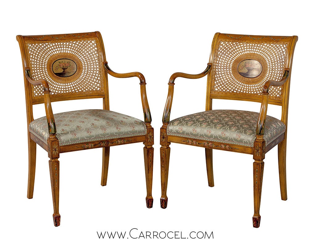 Unknown Set of Twelve Adam Style Cane Dining Chairs