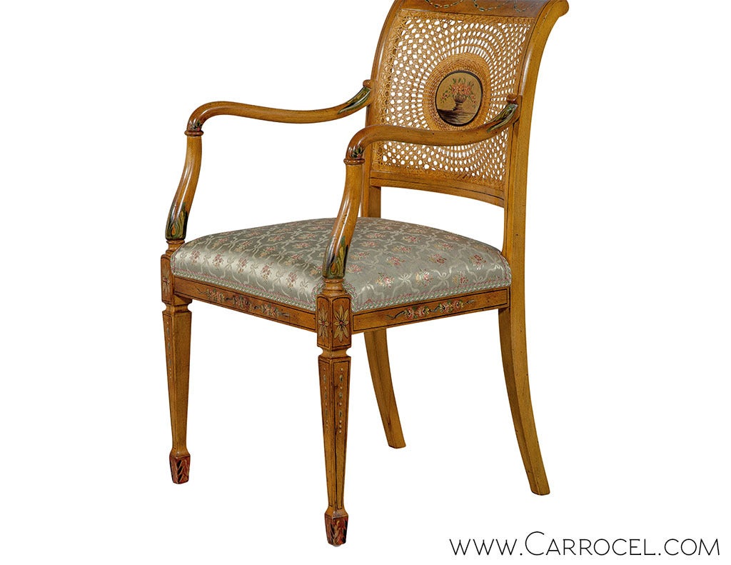 Set of Twelve Adam Style Cane Dining Chairs In Excellent Condition In North York, ON